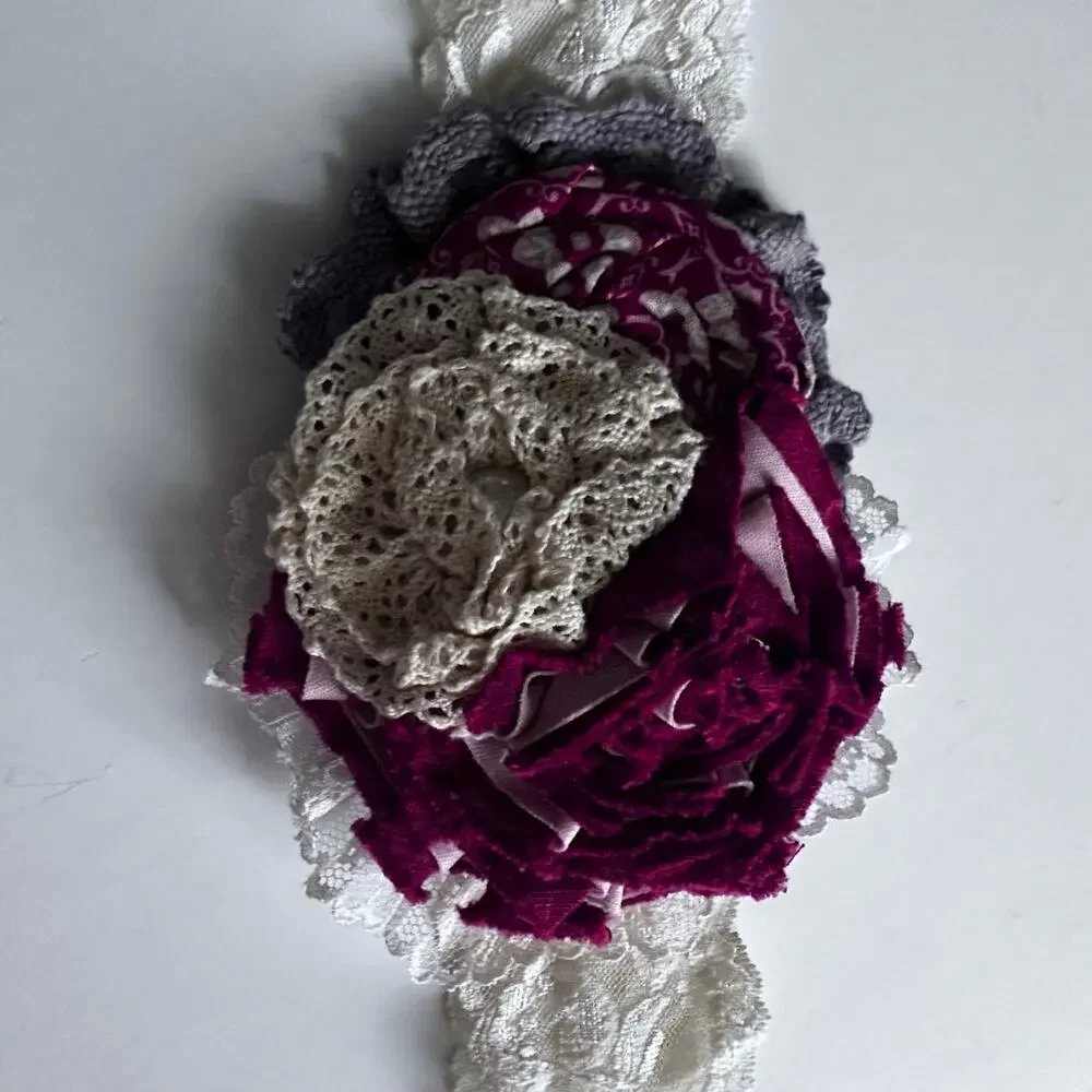 Persnickety Festive Lace Headband with Red Floral Christmas Detail